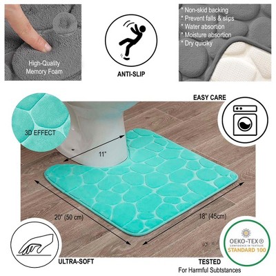 Aqua Blue Memory Foam Contour Bath Mat with 3D Pebble Design