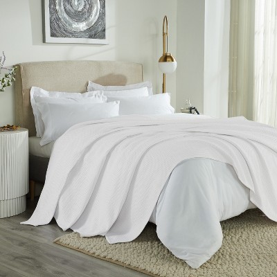 King Size White Cotton Waffle Weave Reversible Blanket