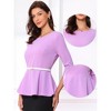 INSPIRE CHIC Women's 3/4 Sleeve Belted Elegant Business Work Peplum Top - 2 of 4