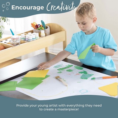 Kids' Wooden Art Center with Storage and Stools