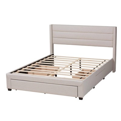 Beige and Dark Brown Upholstered Full Storage Platform Bed with Drawers