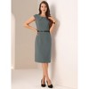 INSPIRE CHIC Women's Elegant Business Round Neck Belted Cap Sleeve Work Sheath Dresses - 4 of 4