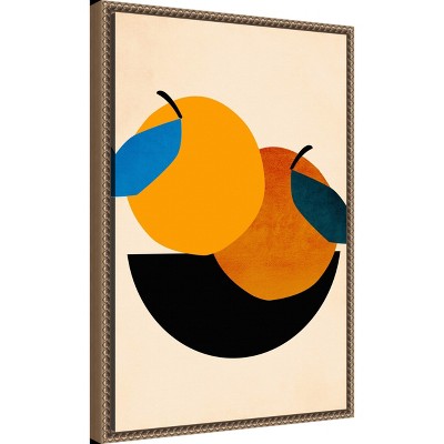 Abstract Orange and Blue Fruit Canvas Wall Art in Bronze Frame