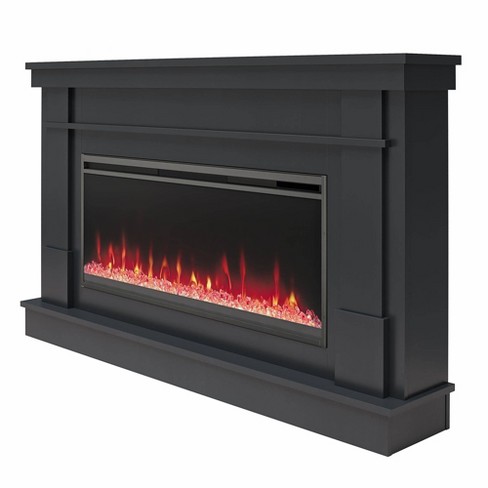 Waverly Wide Mantel With Linear Electric Fireplace And Crystal Ember