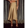 Women's Satin Midi Skirt - Flowy High Waist A-Line for Cocktail, Wedding & Vacation Outfits Light Brown - 4 of 4