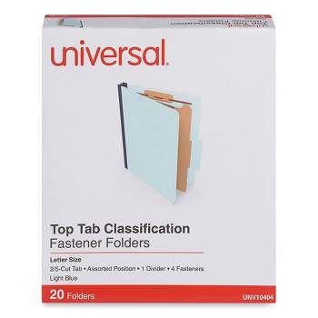 Universal Four-Section Pressboard Classification Folders, 1.75" Expansion, 1 Divider, 4 Fasteners, Letter Size, Light Blue, 20/Box