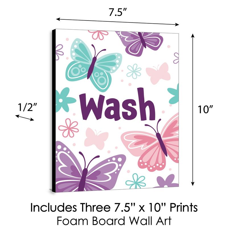 Big Dot of Happiness Beautiful Butterfly - Floral Kids Bathroom Rules Wall Art - 7.5 x 10 inches - Set of 3 Signs - Wash, Brush, Flush, 5 of 8