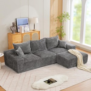 110" Modular L-Shaped Sectional Sofa, Oversized Deep Seat Chenille Couch with 5 Throw Pillows, Convertible Floor Sofa - 1 of 4