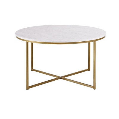 NicBex Mid-Century Modern Coffee Table (Round or Rectangle) X-Shaped Metal Base & Faux Marble Top