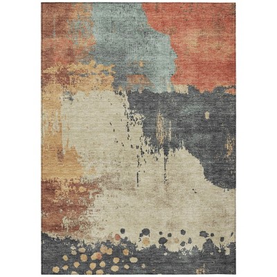 Rust Beige And Charcoal Abstract Washable Indoor Outdoor Area Rug