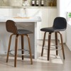 Bekrvio 26" Swivel Counter Height Bar Stools Set of 2 – Mid-Century Modern Upholstered PU Leather & Walnut Bentwood Legs, for Kitchen Island (Black) - 2 of 4