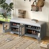 47.4" Rustic Upholstered Storage Bench with Adjustable Shelves and Rattan Doors for Entryway or Hallway -3irtyhousy - 2 of 4
