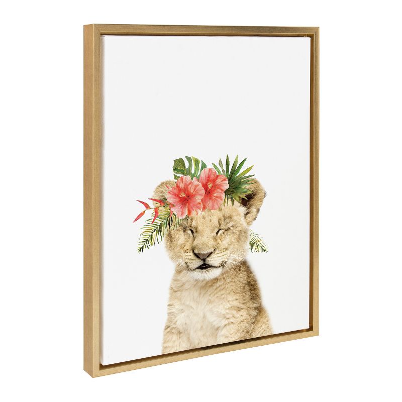 Kate & Laurel All Things Decor 18"x24" Sylvie Flower Crown Lion Cub Framed Wall Art by Amy Peterson Art Studio , 1 of 7