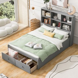 CAVINAS Full Size Platform Bed Modern Wooden Bed Frame with Storage Headboard, 2 Drawers and Ports for Bedroom - 1 of 4