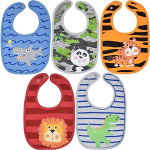 Funstuff Animals Lion Shark Panda Dinosaur Tiger 5 Pack Bibs Animals One Size - 1 of 4