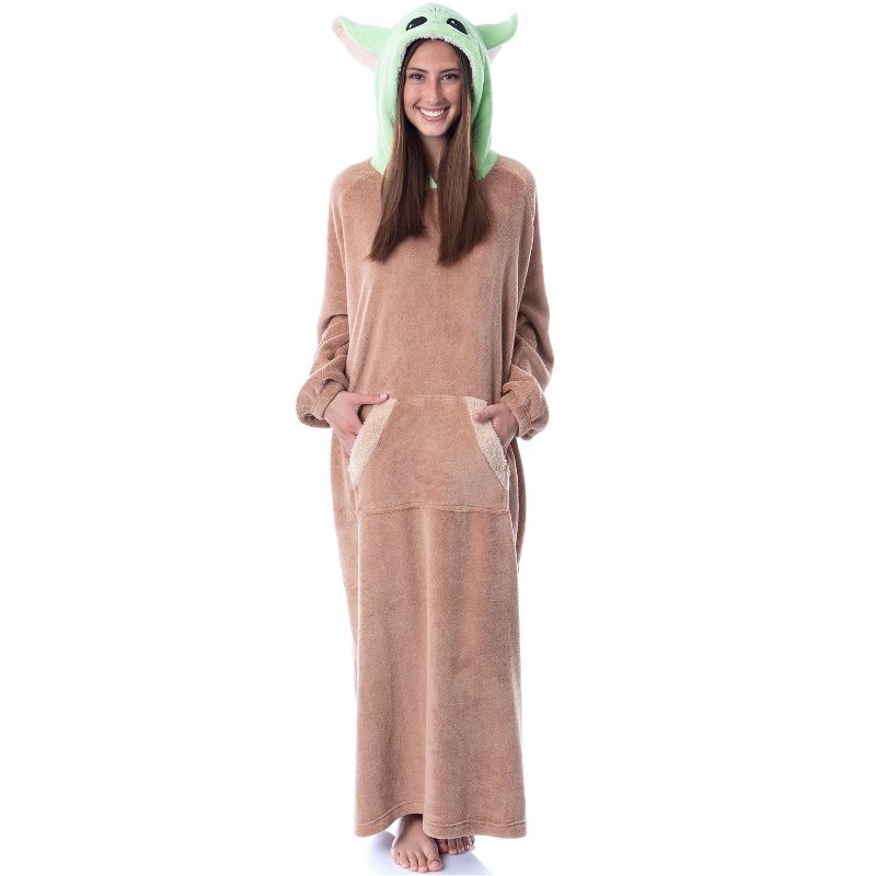 Star Wars The Mandalorian Baby Yoda Costume Adult Wearable Blanket Pullover Robe Brown, 1 of 6