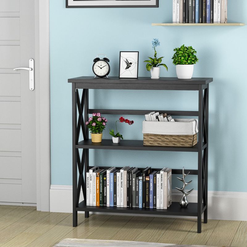 Costway 3-Tier Bookshelf Wooden Open Storage Bookcase for Home Office White\Black\Coffee\Natural, 2 of 11