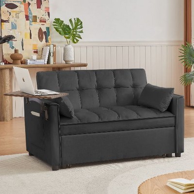 CAVINAS Modern Upholstered Convertible Sofa, Velvet Loveseat Sofa Bed with Adjustable Backrest,  Couches for Living Room with a Small Table
