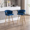 Sapphtopaz Modern Bar Stools Set of 2 with Golden Legs Velvet Upholstered Counter Height Stools with Chrome Footrest High Chair for Dining Room - 2 of 4