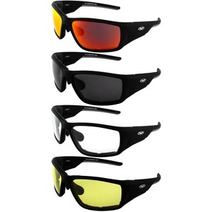 4 Pairs of Global Vision Eyewear Kinetic Safety Motorcycle Glasses with Red Mirror, Smoke, Clear, Yellow Lenses - 1 of 4