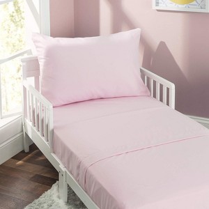 EVERYDAY KIDS 3 Piece Toddler Sheet Set - Soft Microfiber Toddler Bedding - Includes a Flat Sheet, a Fitted Sheet and a Pillowcase - Solid Pink - 1 of 4