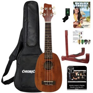 Sawtooth Pineapple Soprano Ukulele Mahogany 21 inch Ukelele Beginner Kit Online Lesson Padded Gig Bag Pre- mium Wood Uke Stand Picks Quick Start - 1 of 4