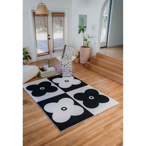 Lany Space Black and White Four Leaf Clover Rug - 1 of 4