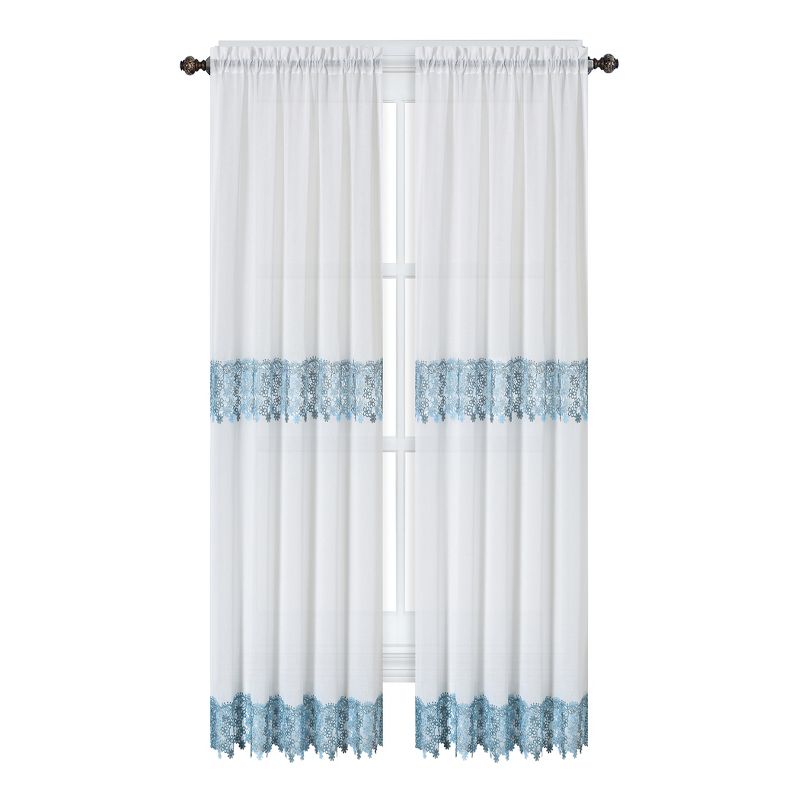 Collections Etc Lilian Lace Trim Sheer Rod Pocket Drapes, 1 of 5