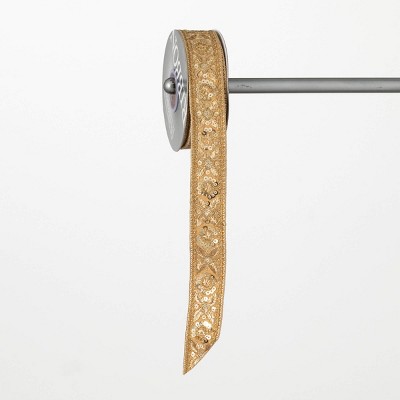 15'L Sullivans Christmas Gold On Gold Brocade Ribbon, Gold