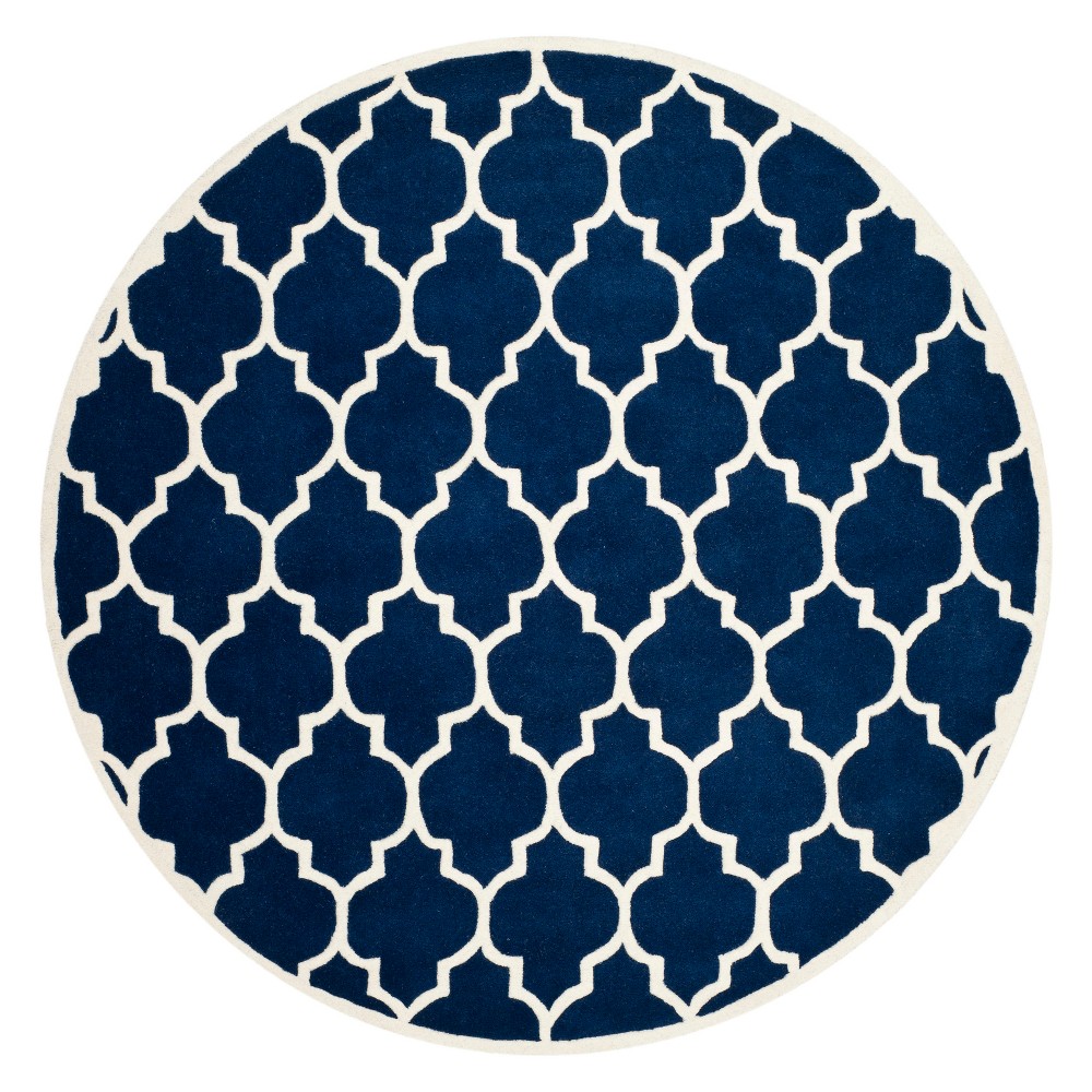 5'x5' Round Olga Quatrefoil Design Tufted Accent Rug Dark Blue/Ivory Round - Safavieh