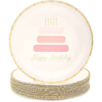Blue Panda 48-pack Happy Birthday Cake Design Disposable Paper Plates 9" for Birthday Party Supplies