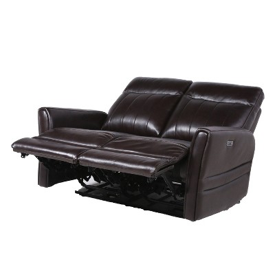 Brown Faux Leather Power Reclining Loveseat with Storage