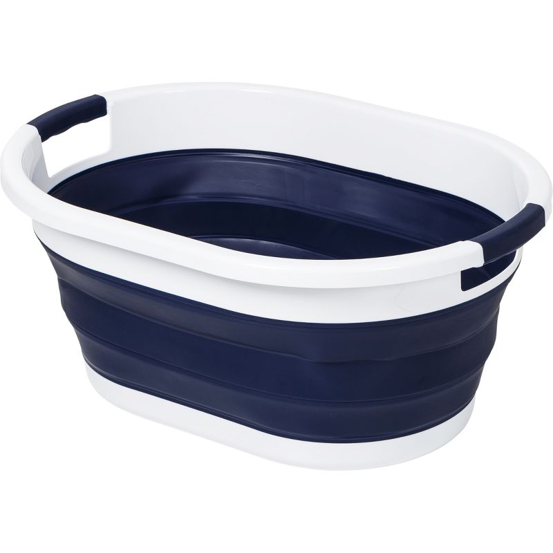Honey-Can-Do Set of 2 Collapsible Hampers Navy Blue/White, 3 of 14