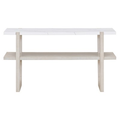 PDTEND 54" Retro Elegant Versatile Storage Console Table with Marble-Effect Top for Entryway and Living Room