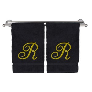 BC BARE COTTON Monogrammed Hand Towel, 100% Turkish Cotton - Set of 2 - Black - Gold Script - 1 of 1