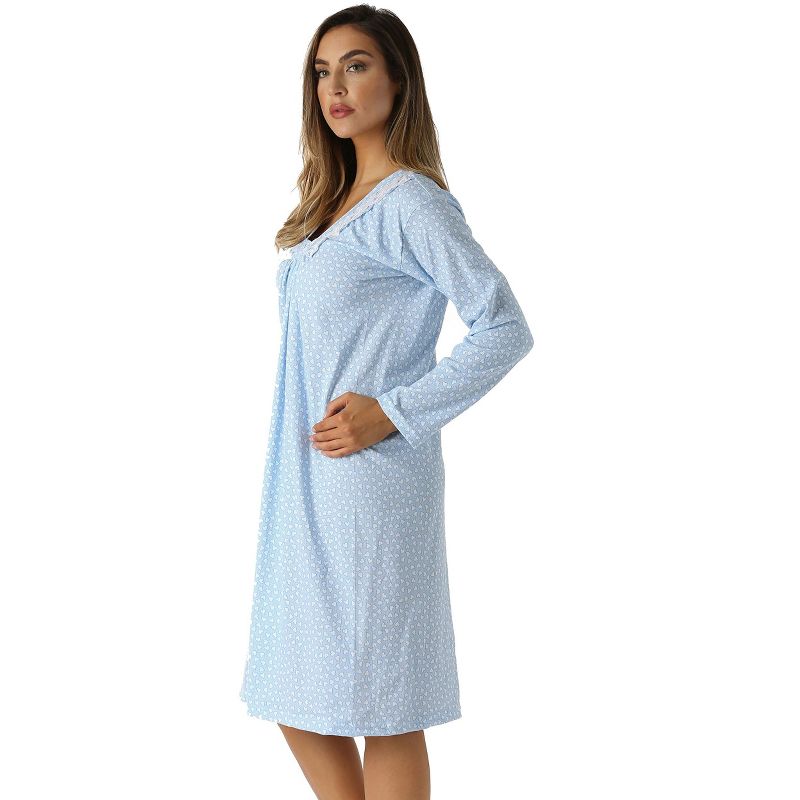 Just Love Womens Long Sleeve Cotton Nightgown - V Neck PJ Sleepwear with Lace Trim, 2 of 3