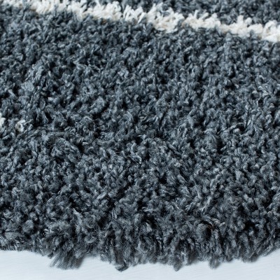Ivory and Dark Grey Hand-Knotted Shag Round Area Rug