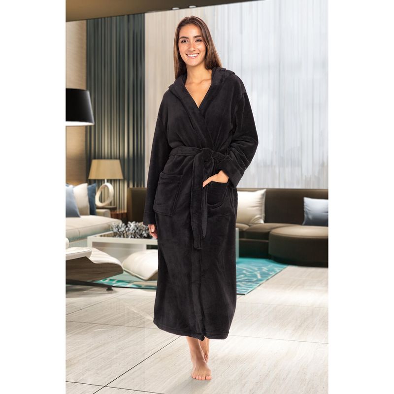 ADR Women's Classic Winter Bath Robe, Hooded Soft Cozy Plush Fleece Bathrobe Loungewear, 3 of 8