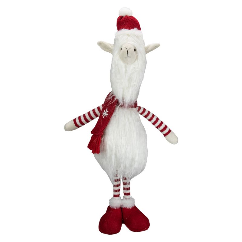 Northlight 26-Inch Plush Red and White Standing Llama Table Top Christmas Decoration, 1 of 6