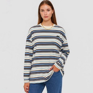 Cherie Code Women’s Stripe T-Shirt – Cotton Blend, Long Sleeve, Boxy Fit Brown  OS - 1 of 4