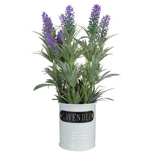 Northlight 11" Artificial Lavender Arrangement in White Tin Can - 1 of 4