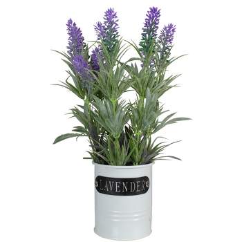 Northlight 11" Artificial Lavender Arrangement in White Tin Can