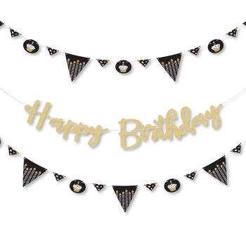 Big Dot of Happiness Adult Happy Birthday - Gold - Birthday Party Letter Banner Decor - 36 Cutouts & No-Mess Real Gold Glitter Happy Birthday Letters