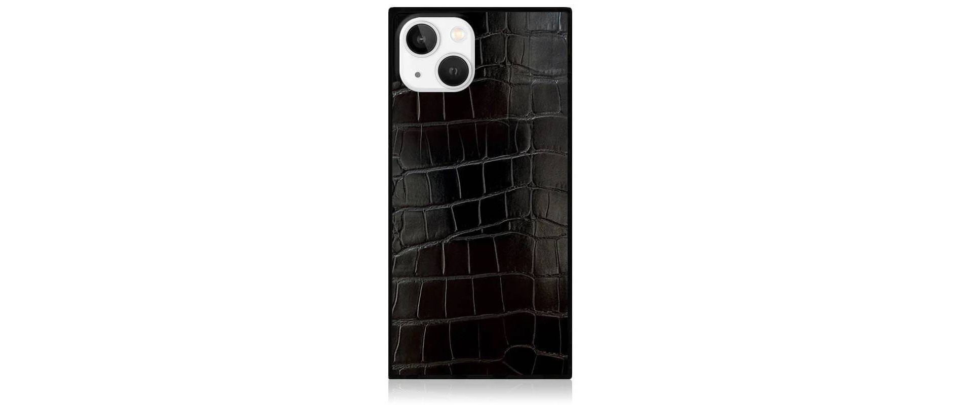 Flaunt Square iPhone Pop Music/Prince 16e/15/14/13 Cell Phone Case with MagSafe - Crocodile Faux leather Black