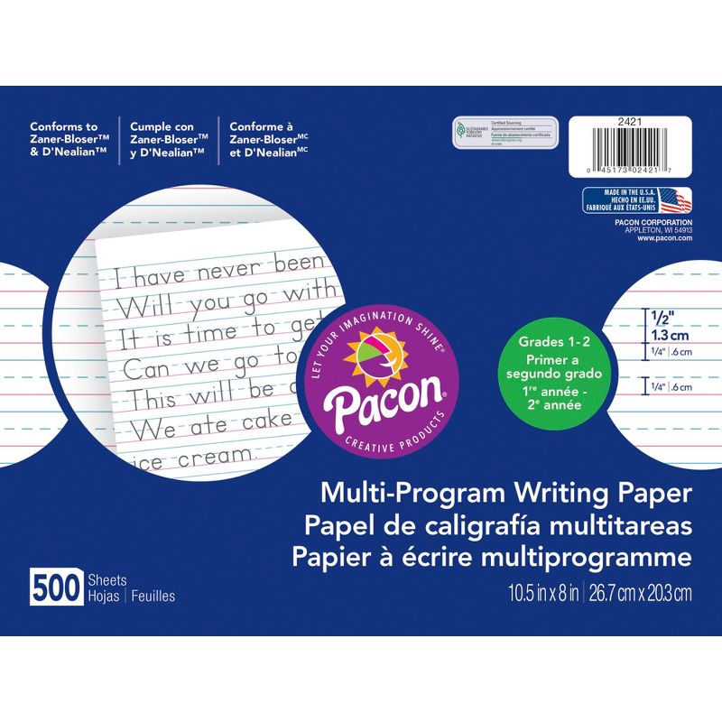Pacon Multi-Program Handwriting Paper, 1/2 Inch Rule, 10-1/2 x 8 Inches, Pack of 500, 1 of 4