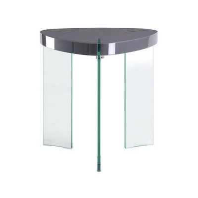 Triangular Wood and Glass End Table with Storage