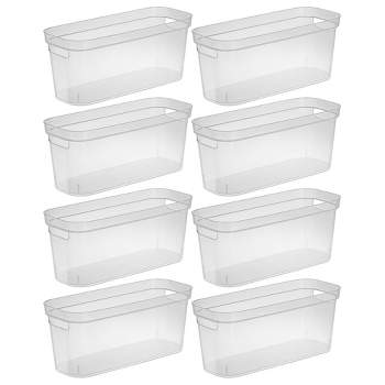 Sterilite 6.25x6.25x15 Inch Narrow Modern Storage Bin w/ Comfortable Carry Through Handles and Banded Rim for Household Organization, Clear