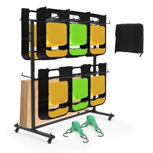 Folding Chair Storage, Heavy Duty Folding Chair Cart for 84 Chairs or 42 Chairs & 12 Tables ,with 360° Locking Wheels, Weatherproof Cover, Fixed Ropes - 1 of 4