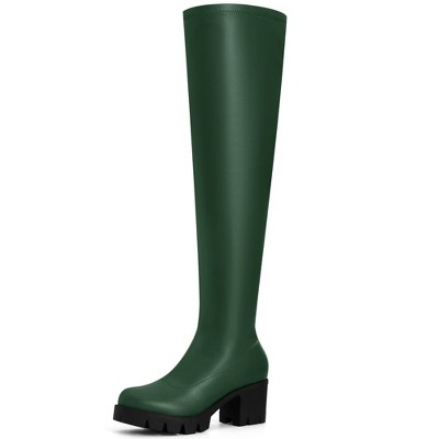 BLISSFUL STEP Platform Lug Sole Over the Knee Boots Round Toe Thigh High Chunky Heels Boots for Women