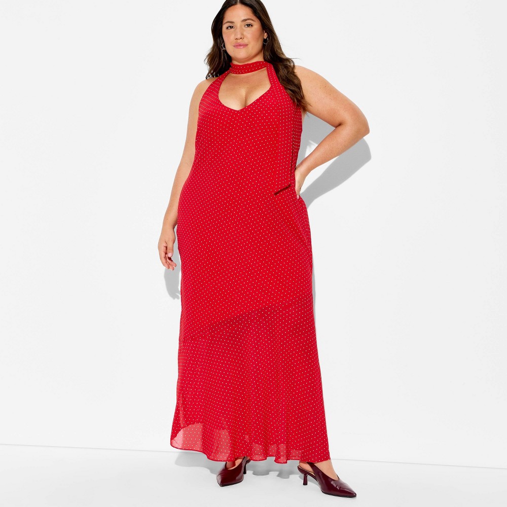 Women's Halter Scarf Maxi Dress - Wild Fable™ Red Polka Dots XXL